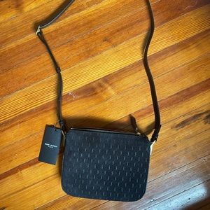 SAINT LAURENT suede all-over monogram crossbody bag - black